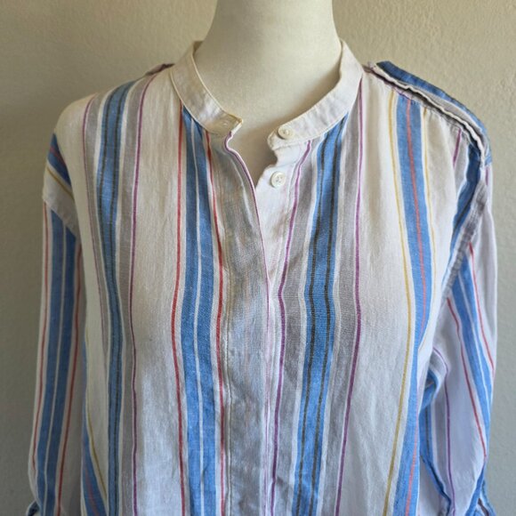 AG Adriano Goldschmied Linen Cotton Button Shirt Roll Tab Sleeve Women Size L - Picture 2 of 8